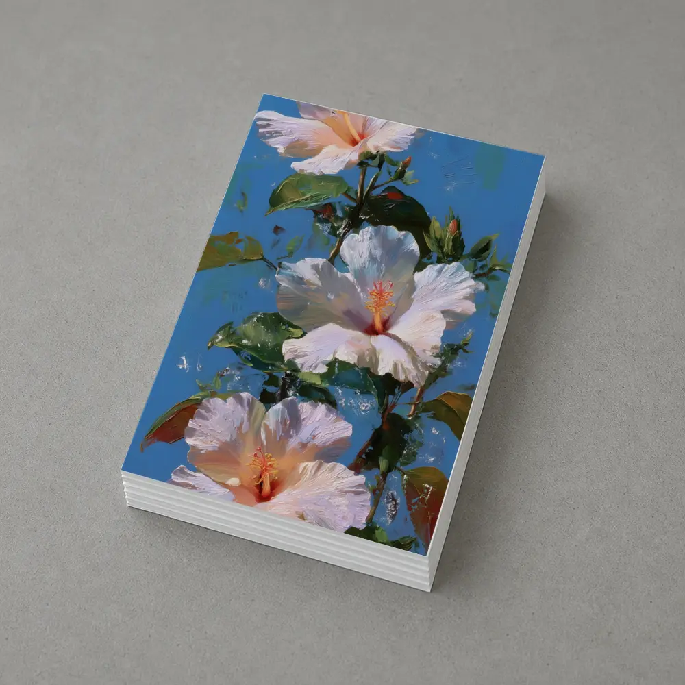 White Hibiscus Flowers Blue Sky Painting – Postcards