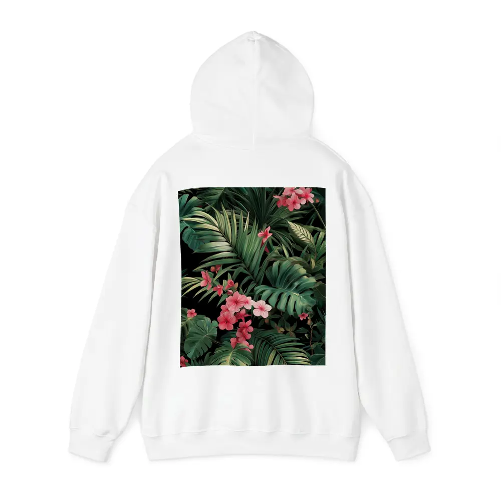 Tropical Leaves Pink Flowers Dark Background – Hoodies
