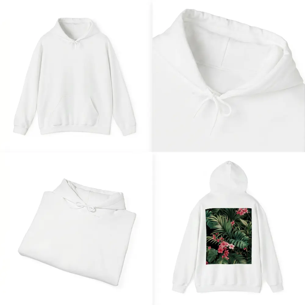Tropical Leaves Pink Flowers Dark Background – Hoodies