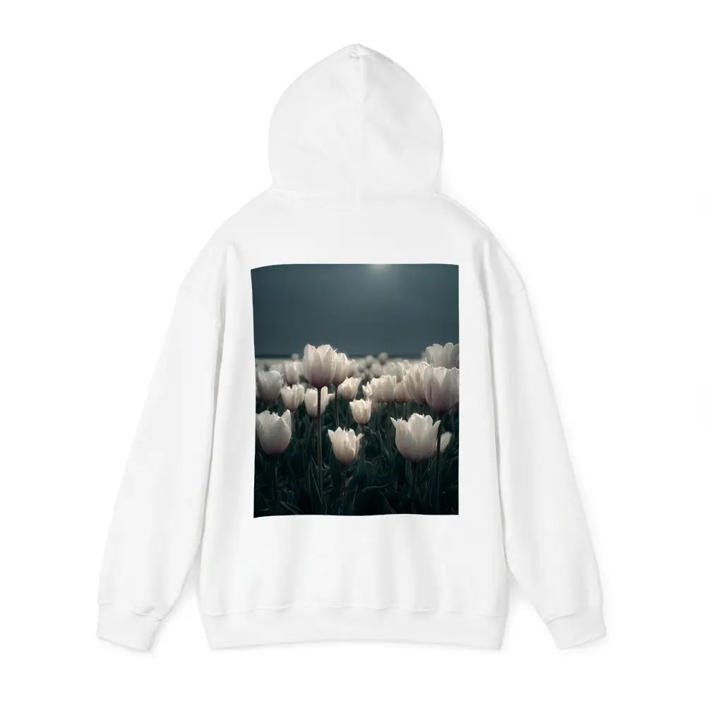 White Tulips Field Under Full Moon – Hoodies