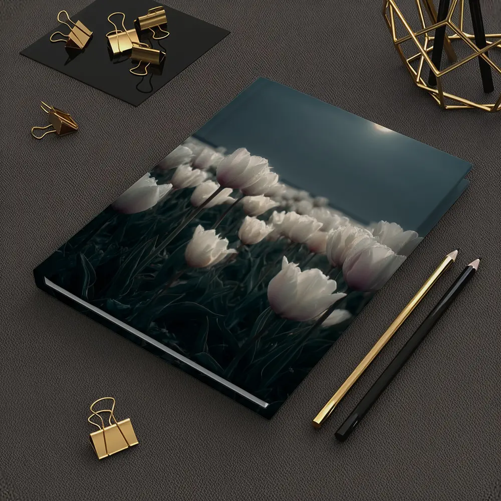 White Tulips Field Under Full Moon – Notebooks