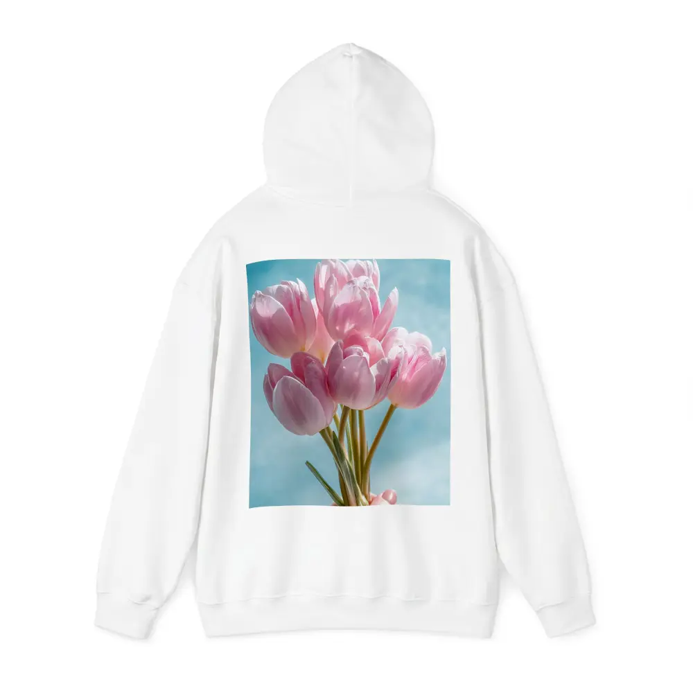 Pink Tulips Bouquet Against Blue Sky – Hoodies