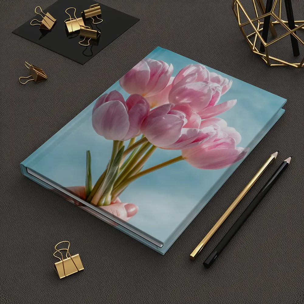 Pink Tulips Bouquet Against Blue Sky – Notebooks