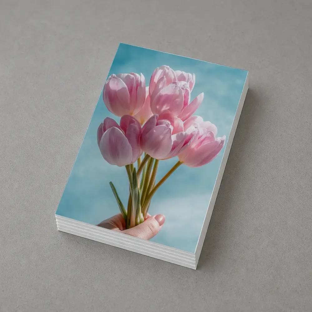 Pink Tulips Bouquet Against Blue Sky – Postcards
