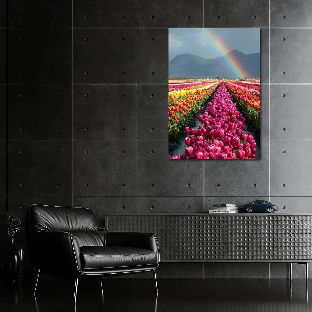 Tulip Field Rainbow Mountains Colorful Landscape – Wall Art