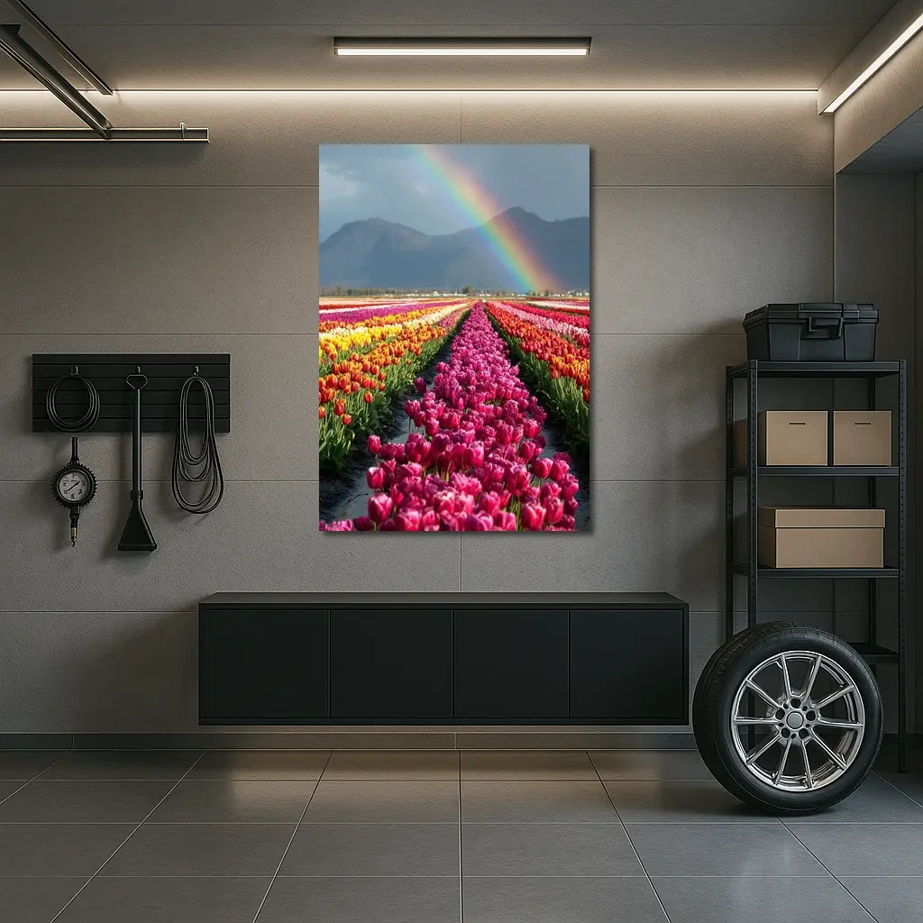 Tulip Field Rainbow Mountains Colorful Landscape – Wall Art