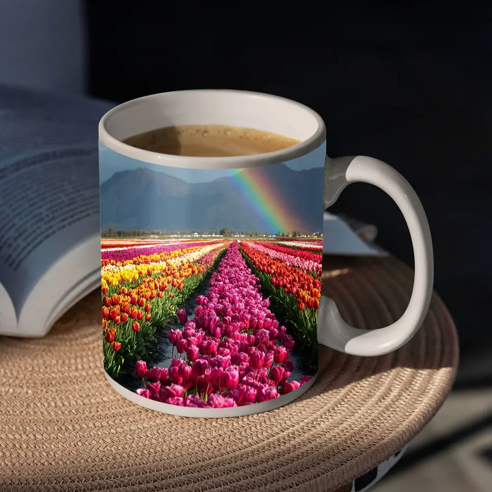 Tulip Field Rainbow Mountains Colorful Landscape – Mugs