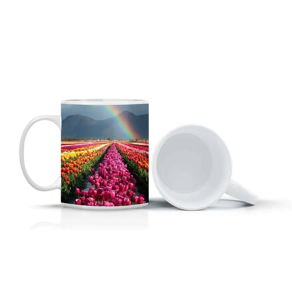 Tulip Field Rainbow Mountains Colorful Landscape – Mugs