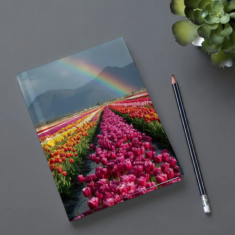 Tulip Field Rainbow Mountains Colorful Landscape – Notebooks