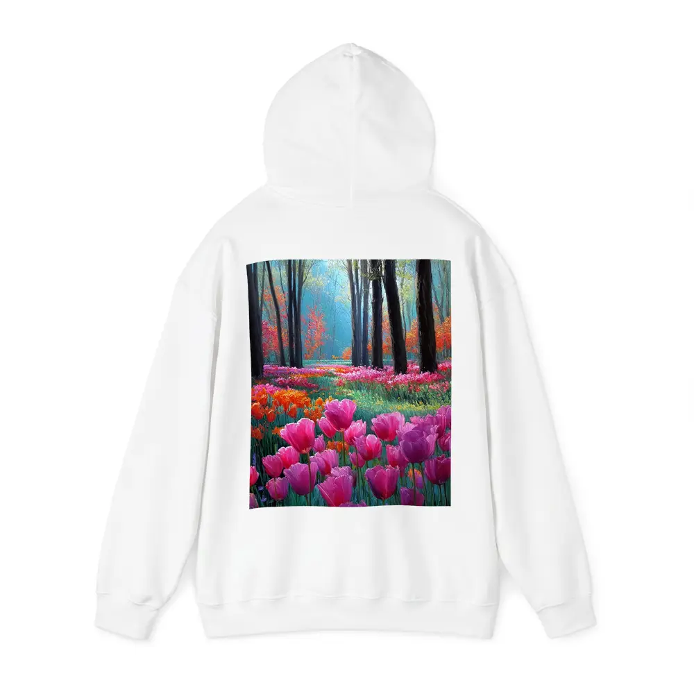 Pink Tulips Forest Path Oil Painting – Hoodies