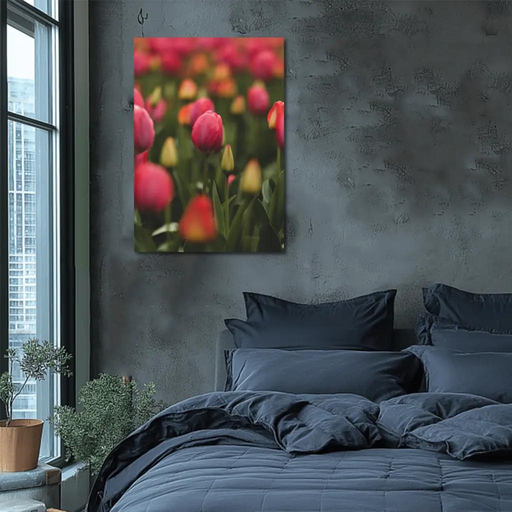 Pink Tulips Field Soft Green Background – Wall Art
