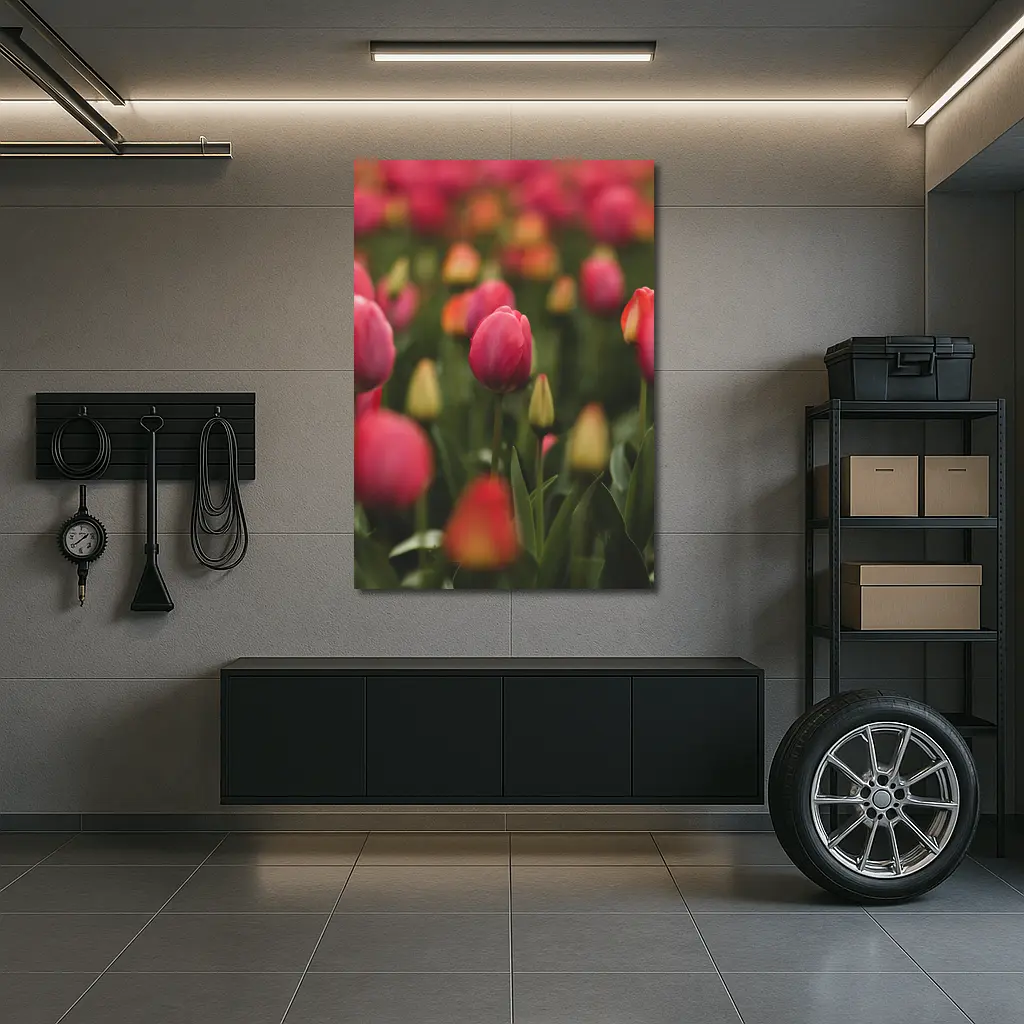 Pink Tulips Field Soft Green Background – Wall Art