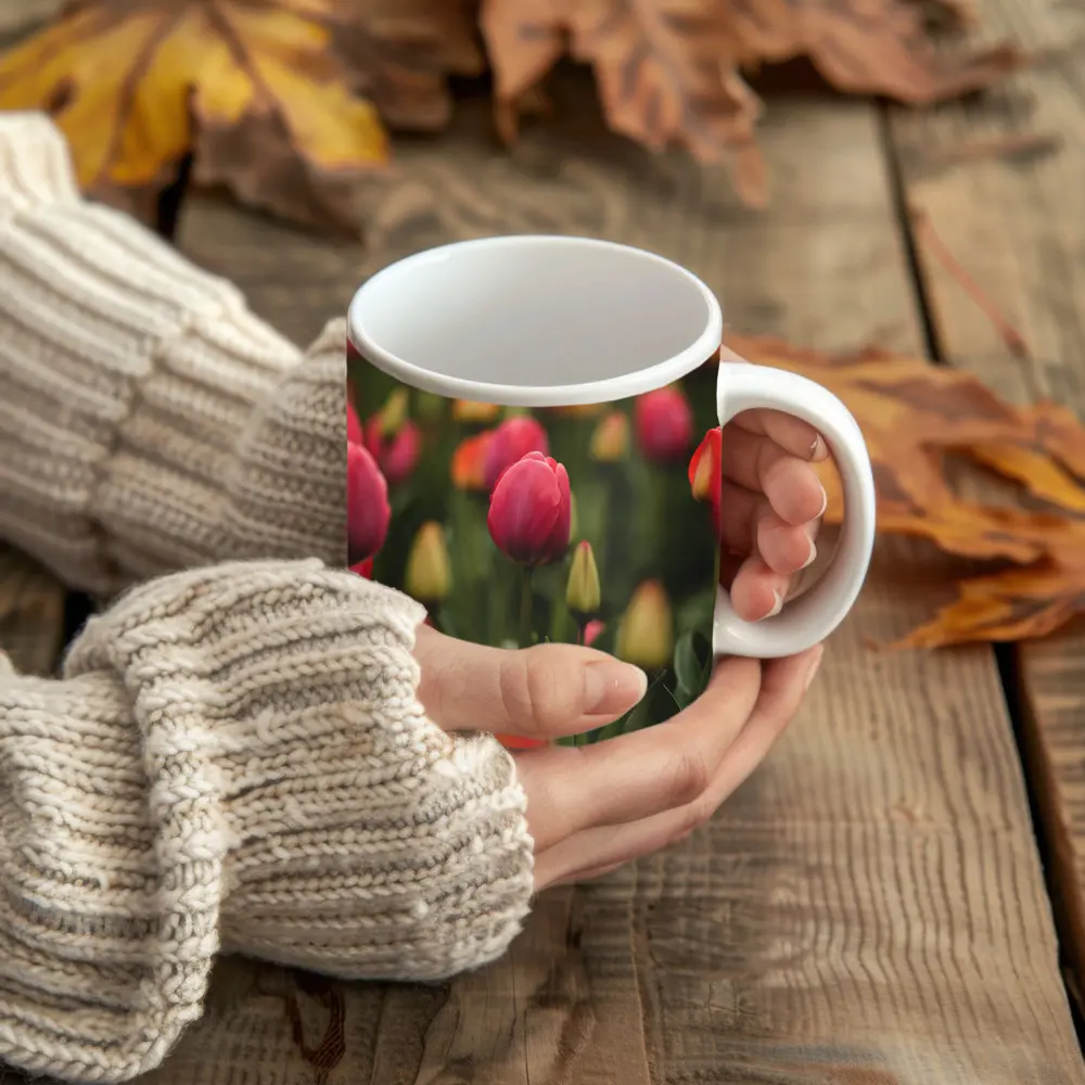 Pink Tulips Field Soft Green Background – Mugs