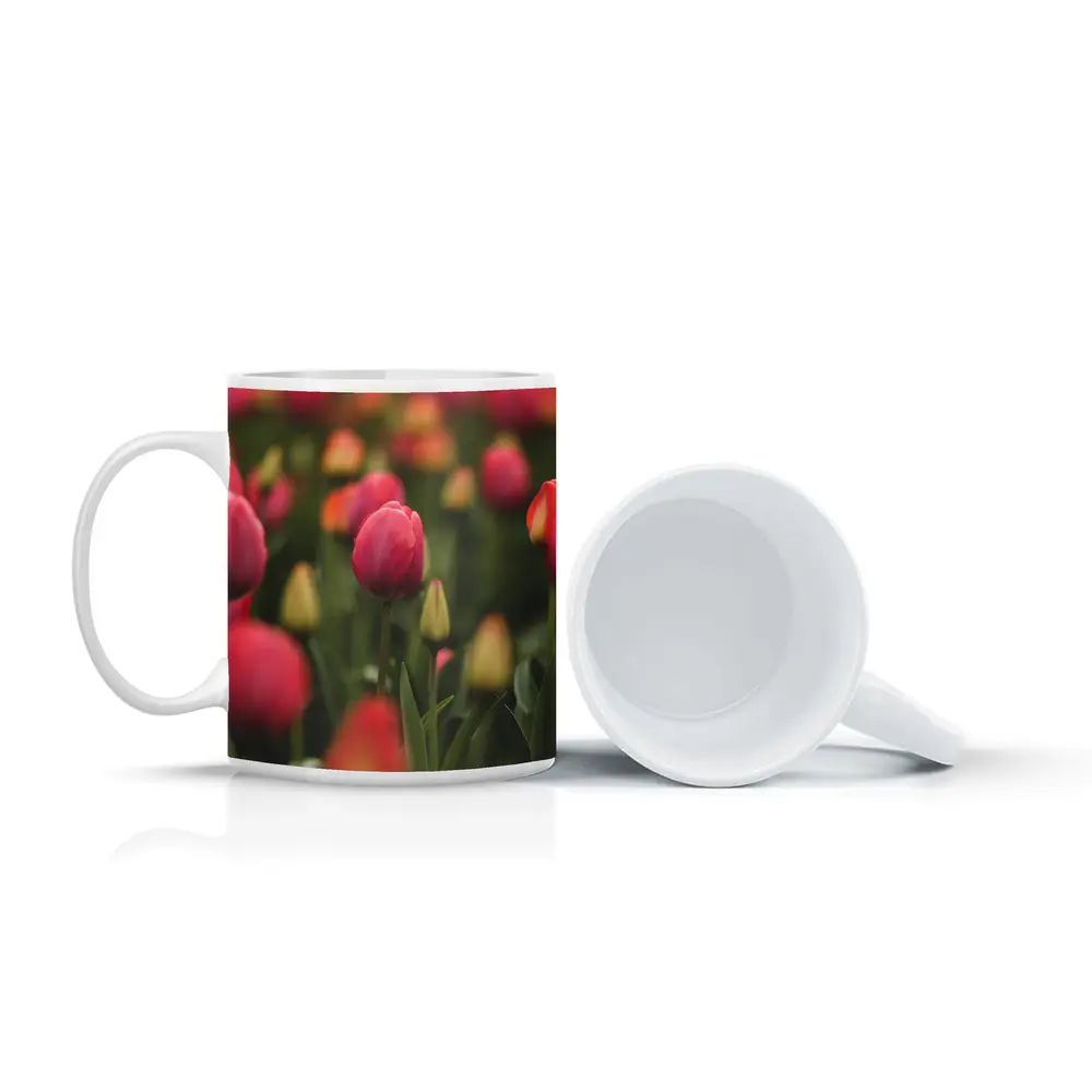 Pink Tulips Field Soft Green Background – Mugs