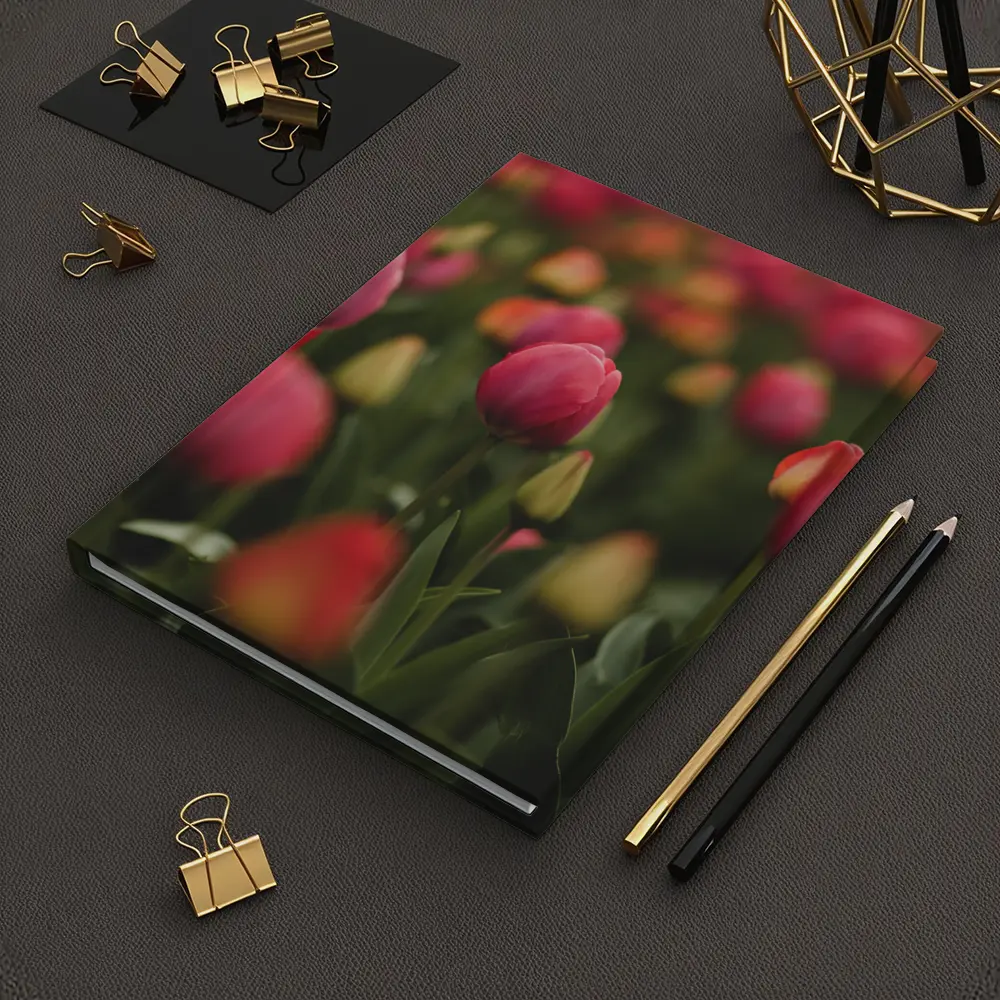 Pink Tulips Field Soft Green Background – Notebooks