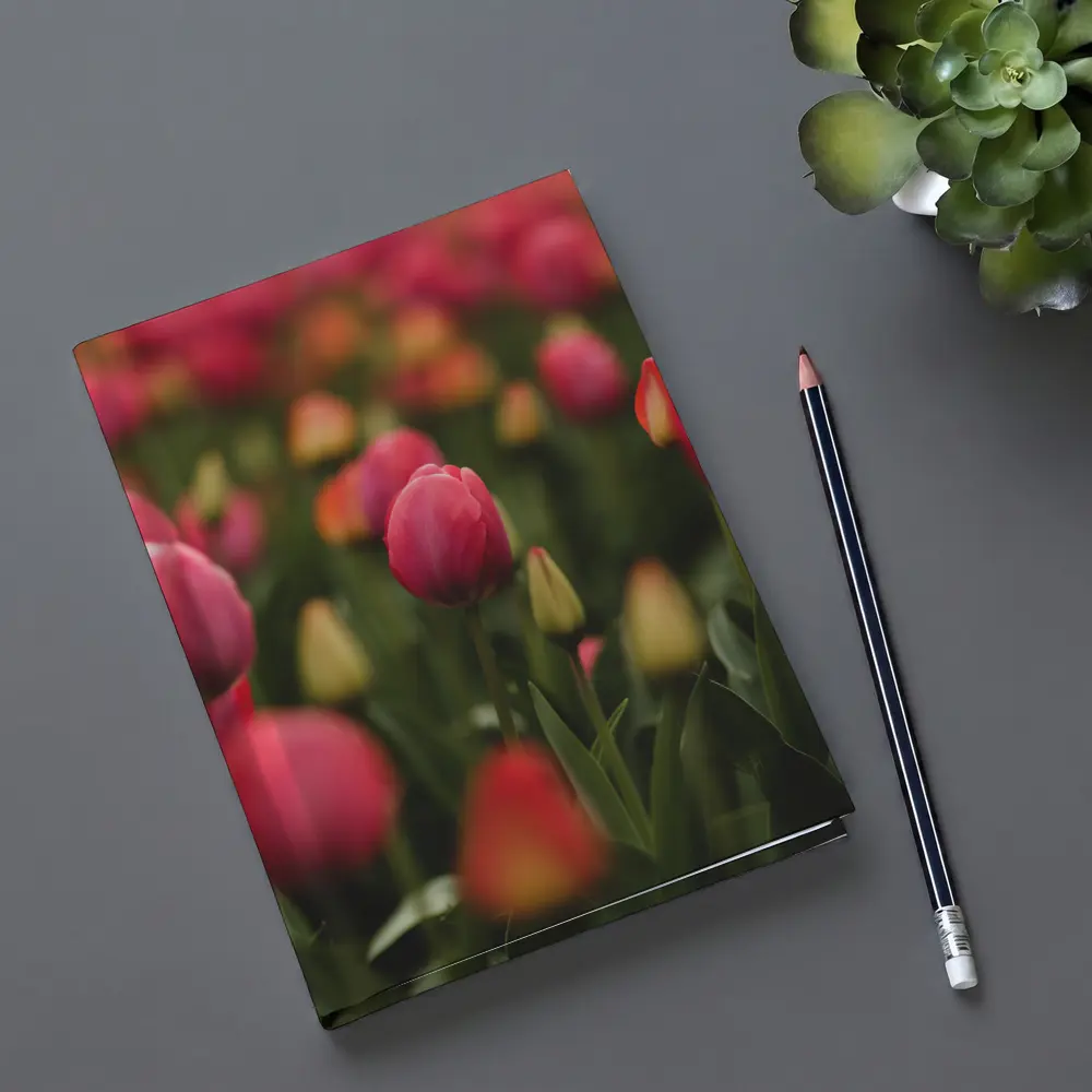 Pink Tulips Field Soft Green Background – Notebooks