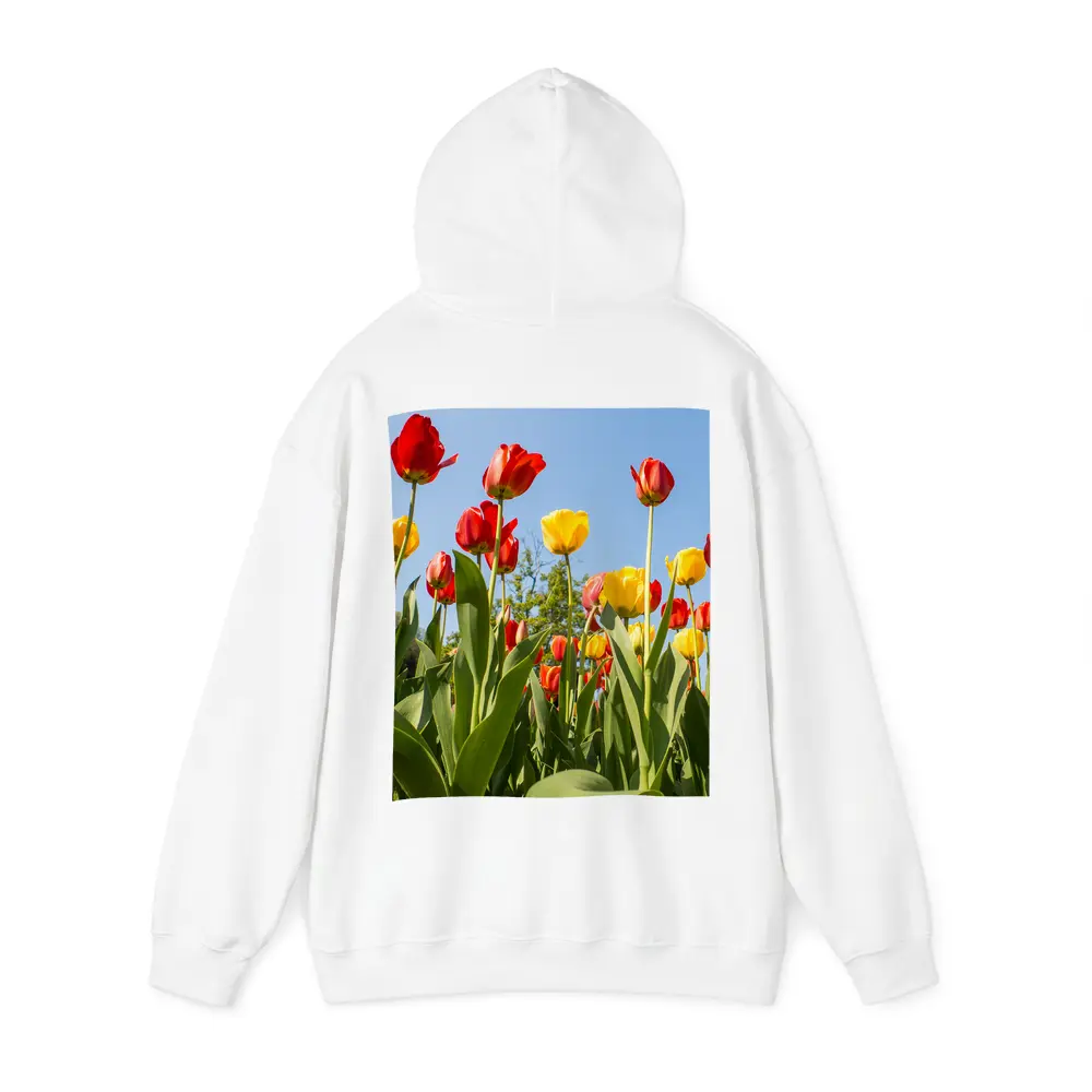 Red Yellow Tulips Against Blue Sky – Hoodies
