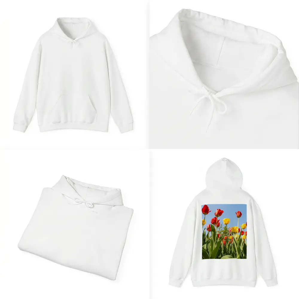 Red Yellow Tulips Against Blue Sky – Hoodies