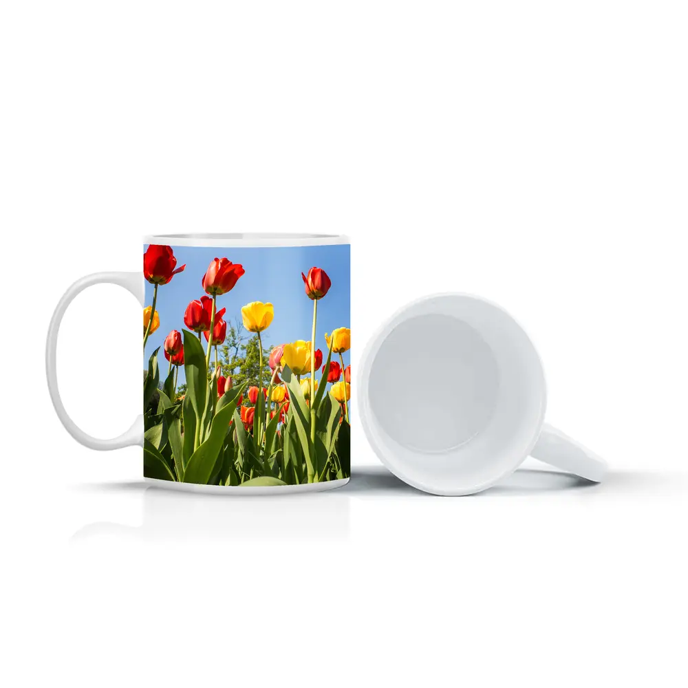 Red Yellow Tulips Against Blue Sky – Mugs