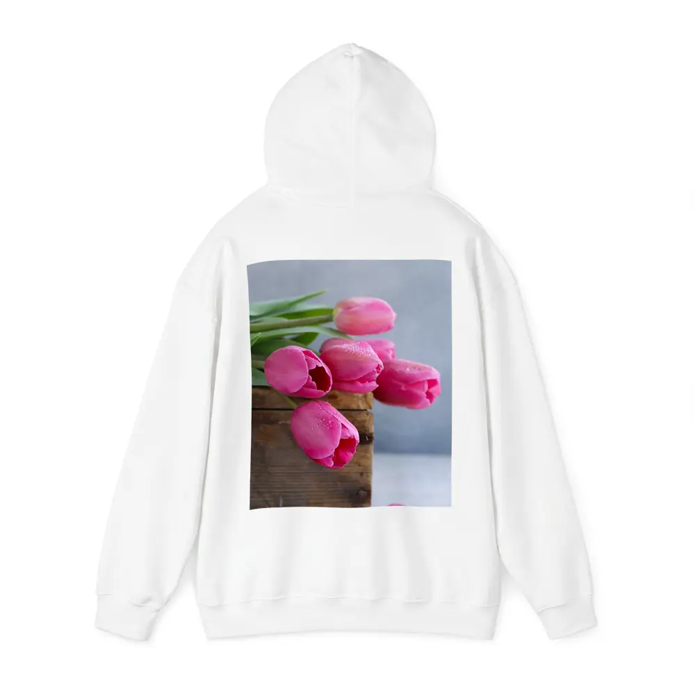 Pink Tulips in Rustic Wooden Box – Hoodies