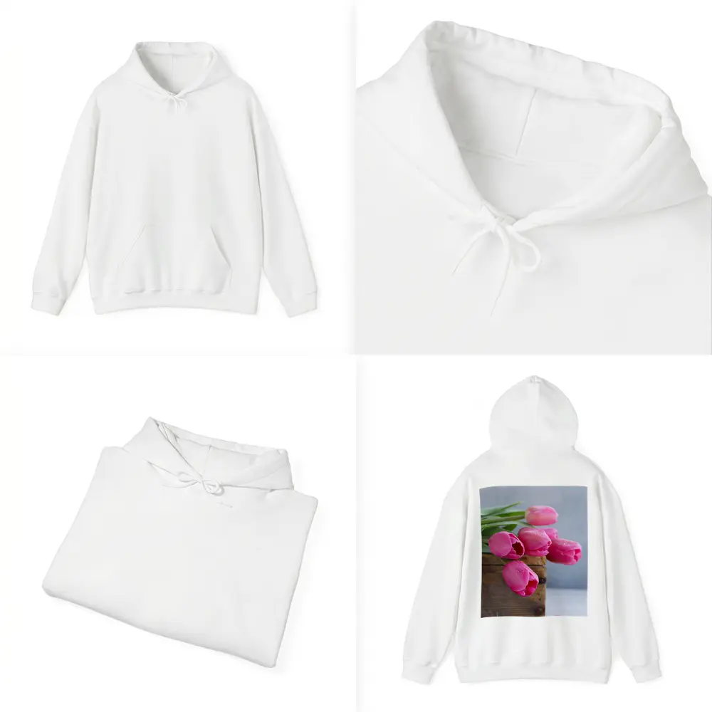 Pink Tulips in Rustic Wooden Box – Hoodies