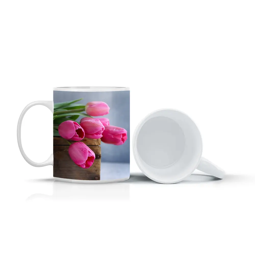 Pink Tulips in Rustic Wooden Box – Mugs