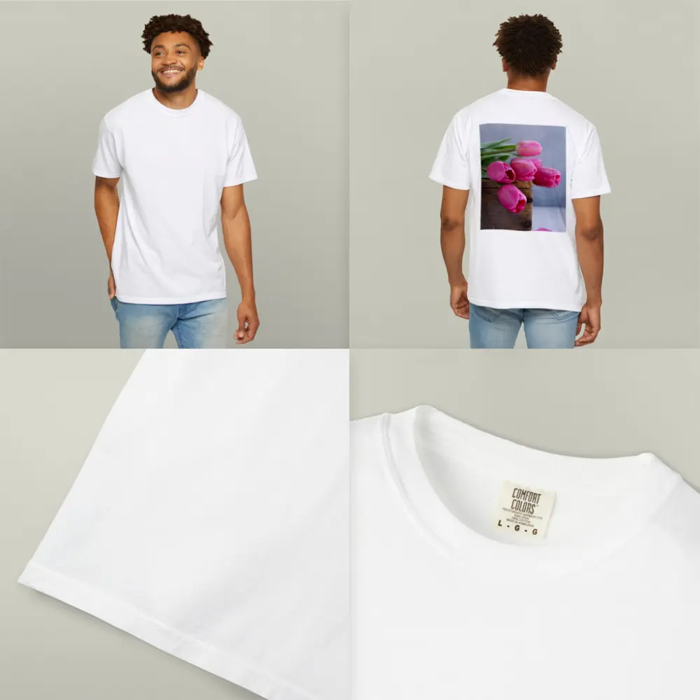Pink Tulips in Rustic Wooden Box – T-Shirts