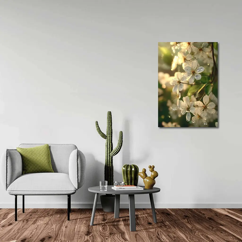 White Cherry Blossoms With Morning Dew Drops – Wall Art