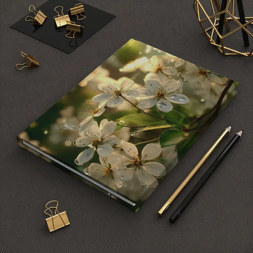 White Cherry Blossoms With Morning Dew Drops – Notebooks