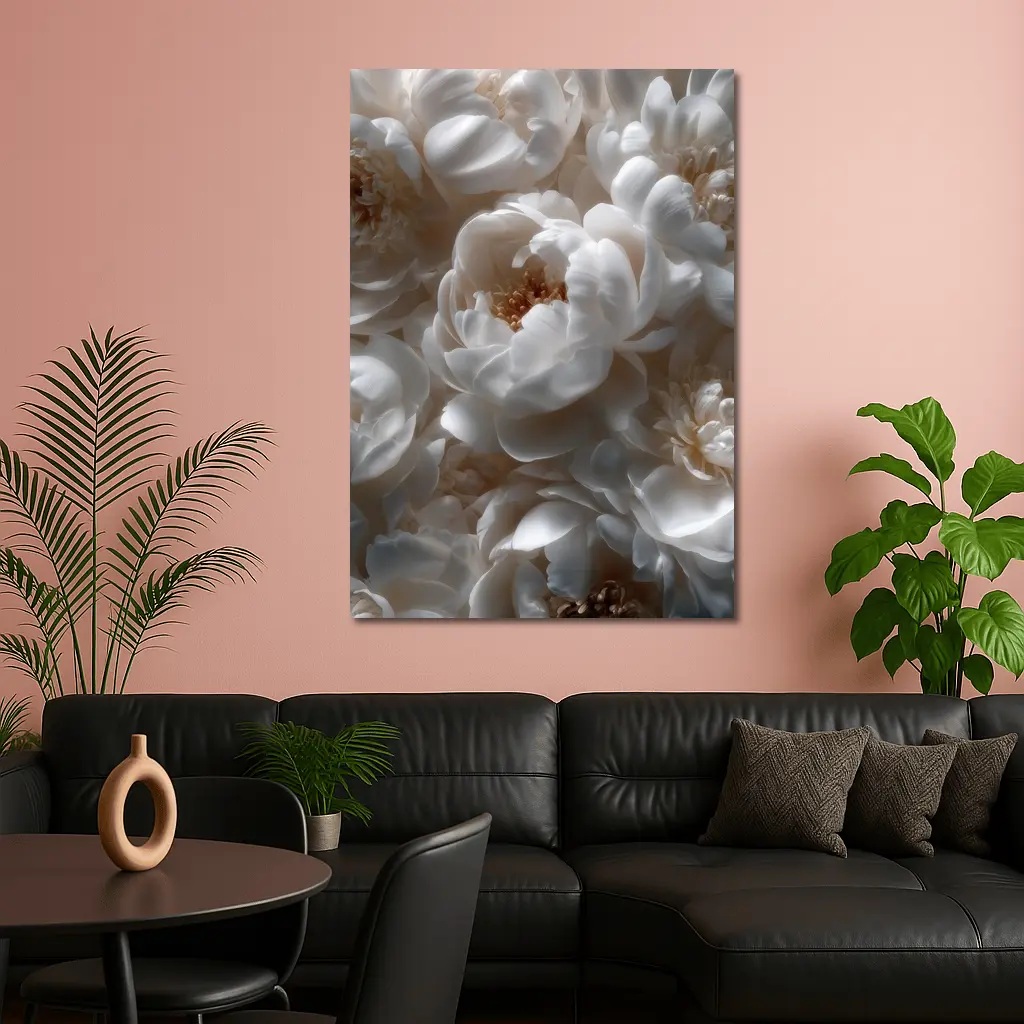 White Peony Flowers Soft Floral Close Up – Wall Art