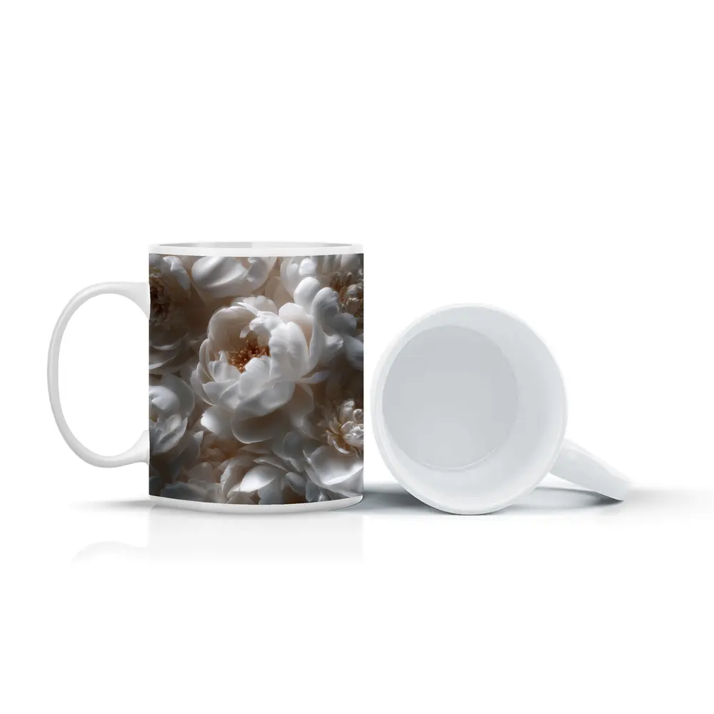 White Peony Flowers Soft Floral Close Up – Mugs
