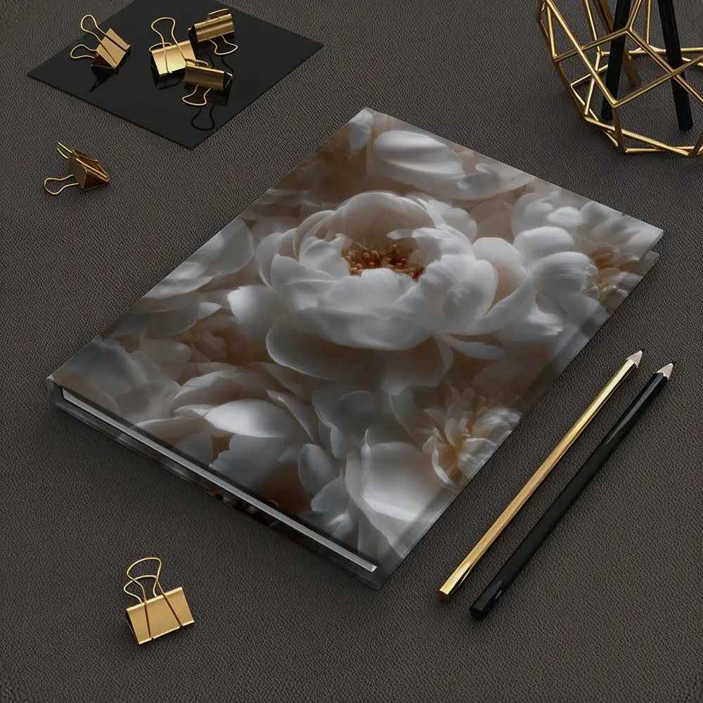 White Peony Flowers Soft Floral Close Up – Notebooks