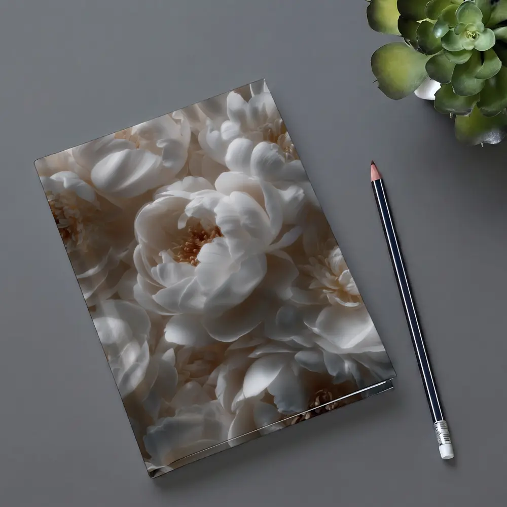 White Peony Flowers Soft Floral Close Up – Notebooks