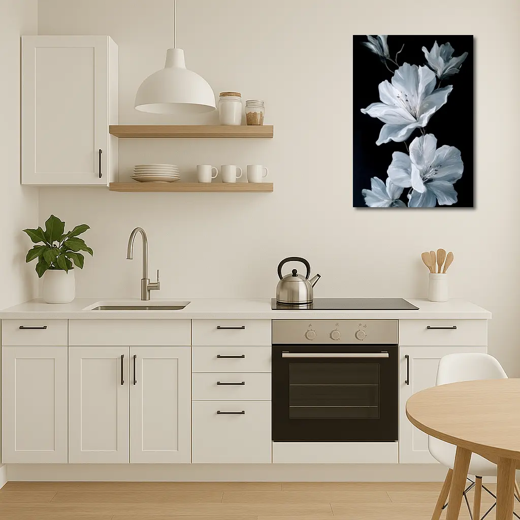 White Azalea Flowers On Black Background – Wall Art