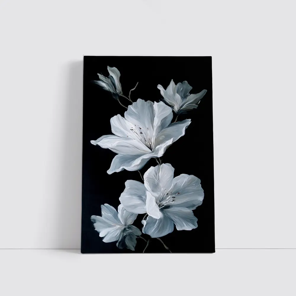 White Azalea Flowers On Black Background – Wall Art