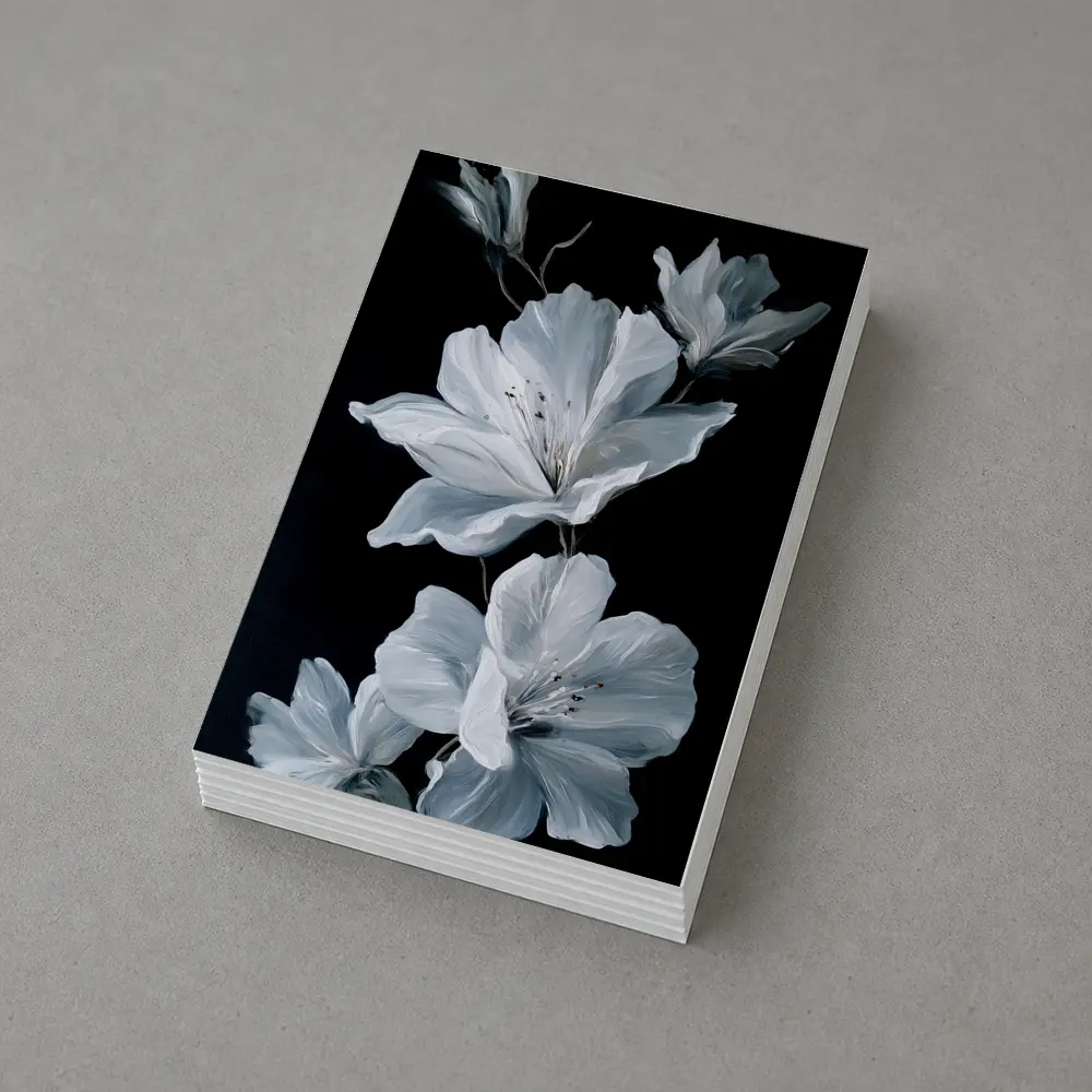 White Azalea Flowers On Black Background – Postcards