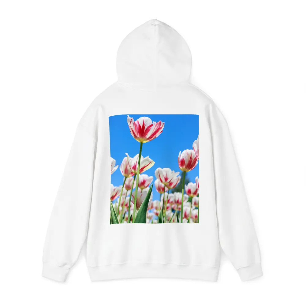 Red White Tulips Against Blue Sky – Hoodies
