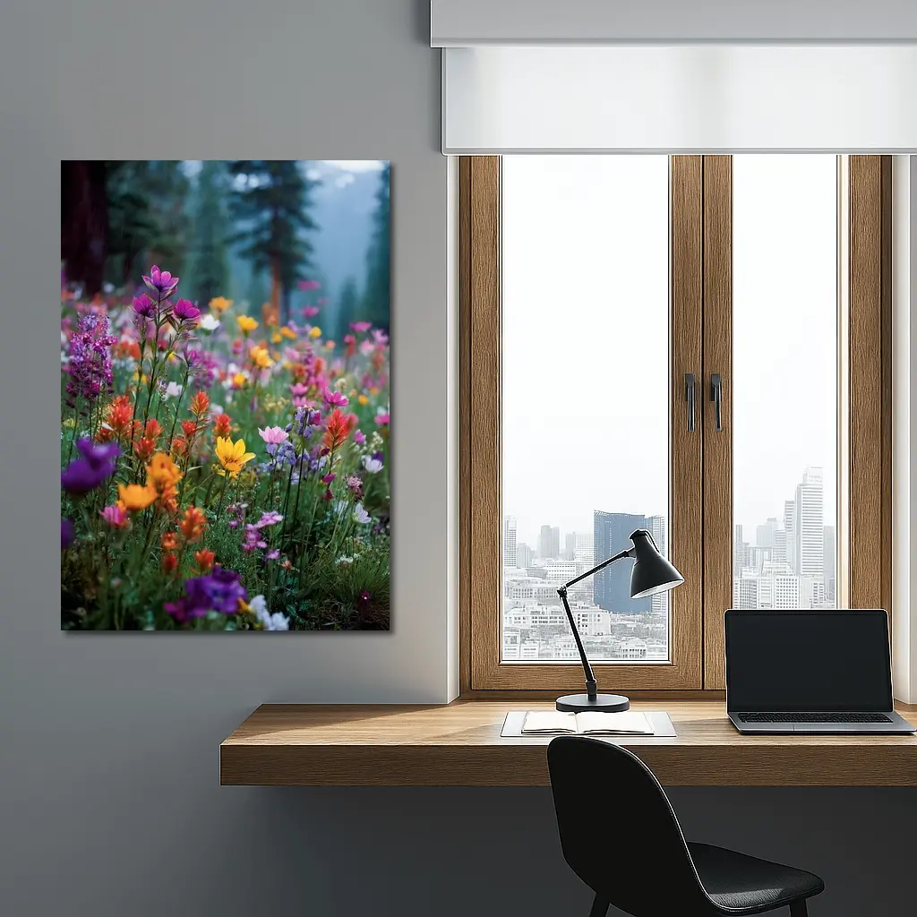 Colorful Wildflowers Meadow Forest Mountain Background – Wall Art