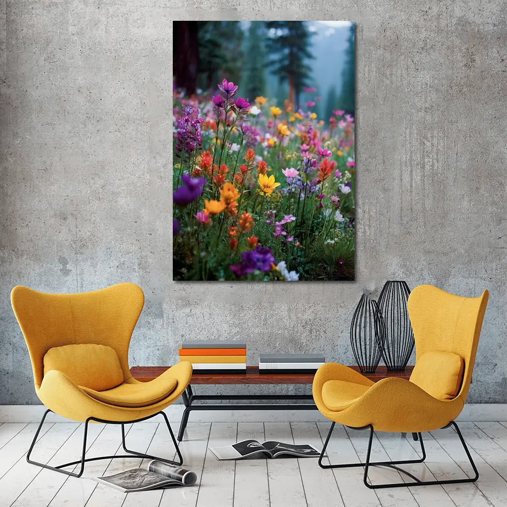 Colorful Wildflowers Meadow Forest Mountain Background – Wall Art