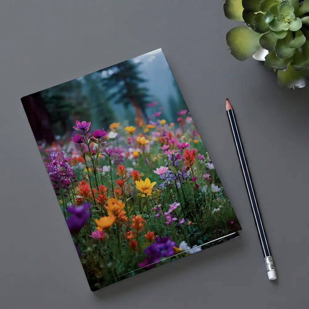 Colorful Wildflowers Meadow Forest Mountain Background – Notebooks