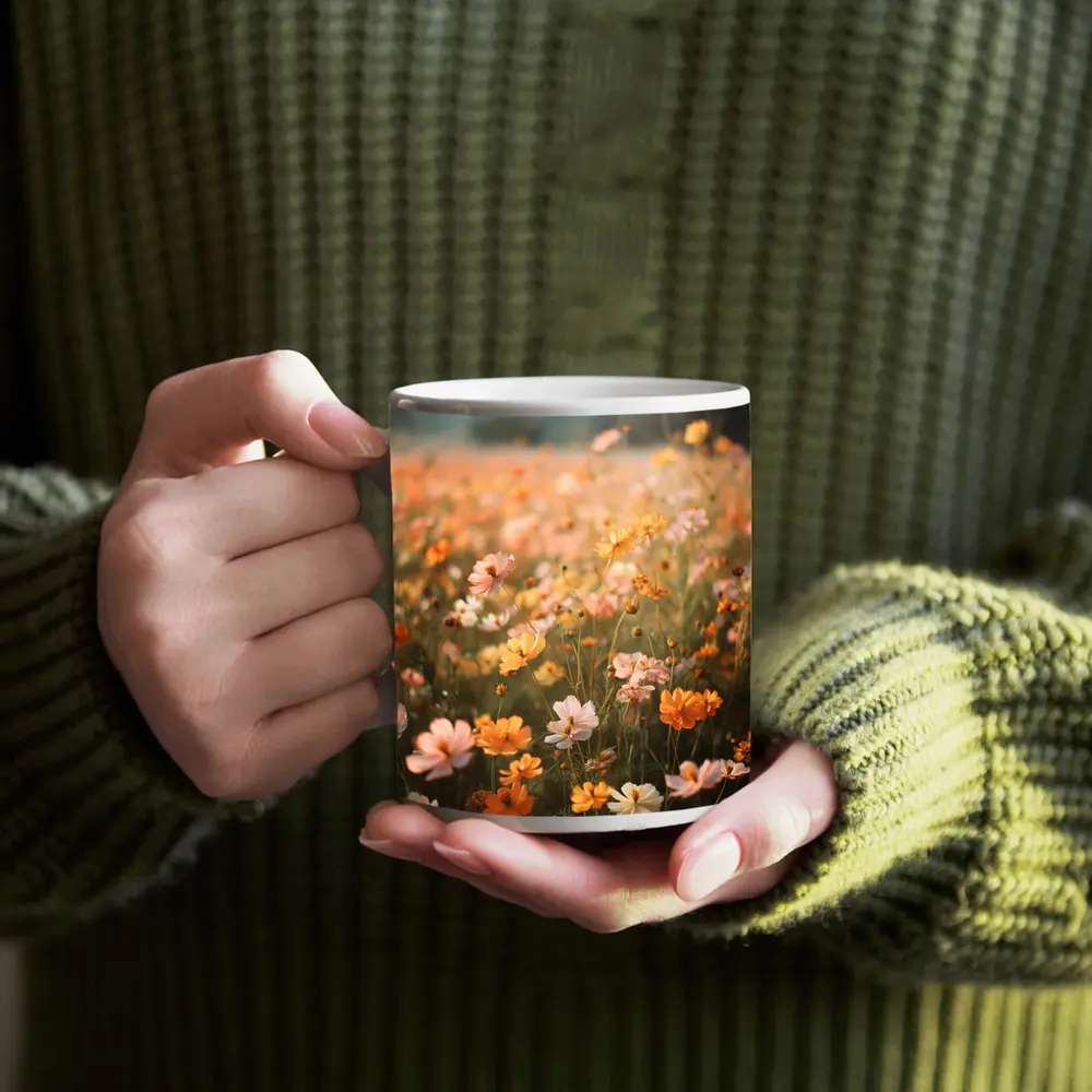 Cosmos Wildflower Field Soft Golden Light – Mugs