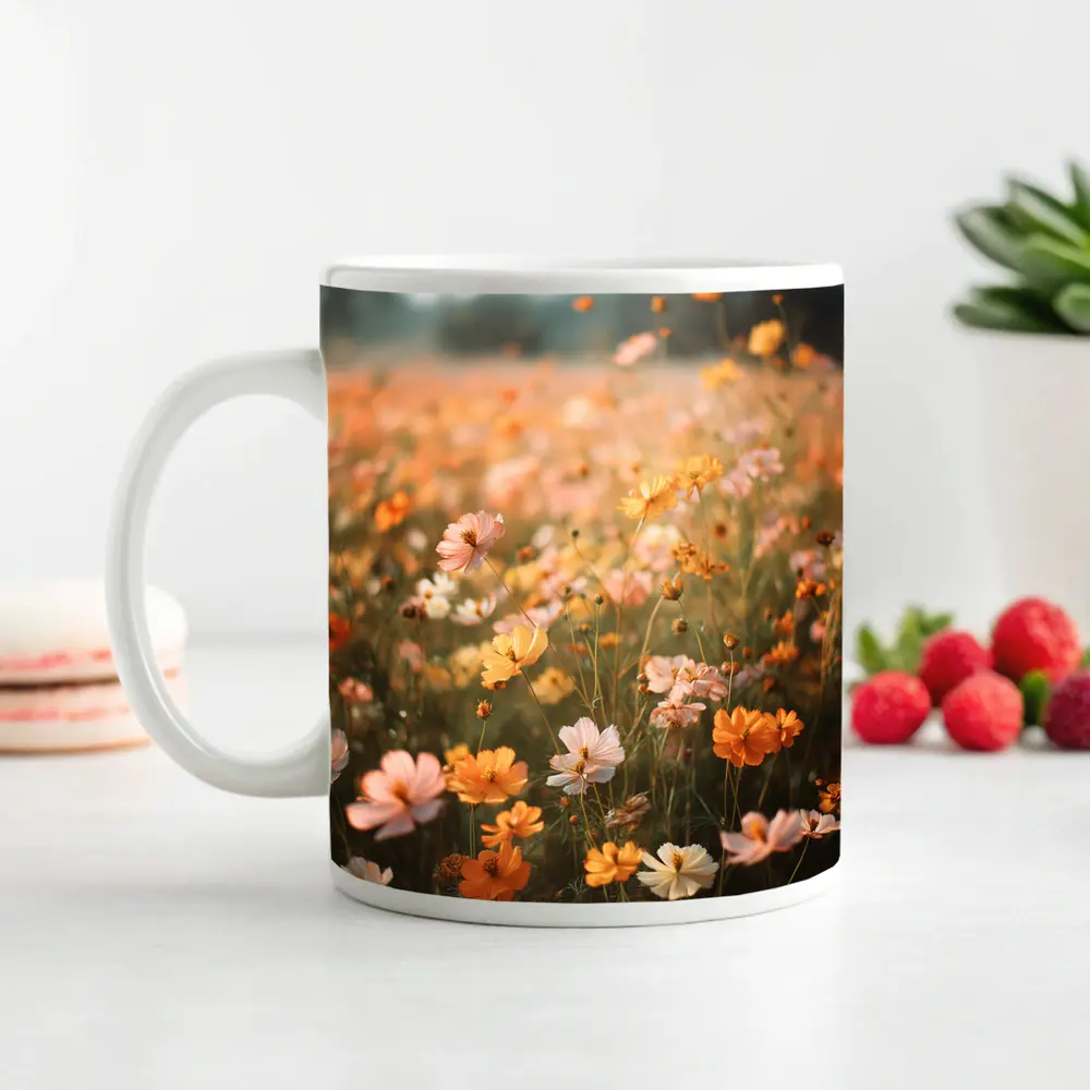 Cosmos Wildflower Field Soft Golden Light – Mugs