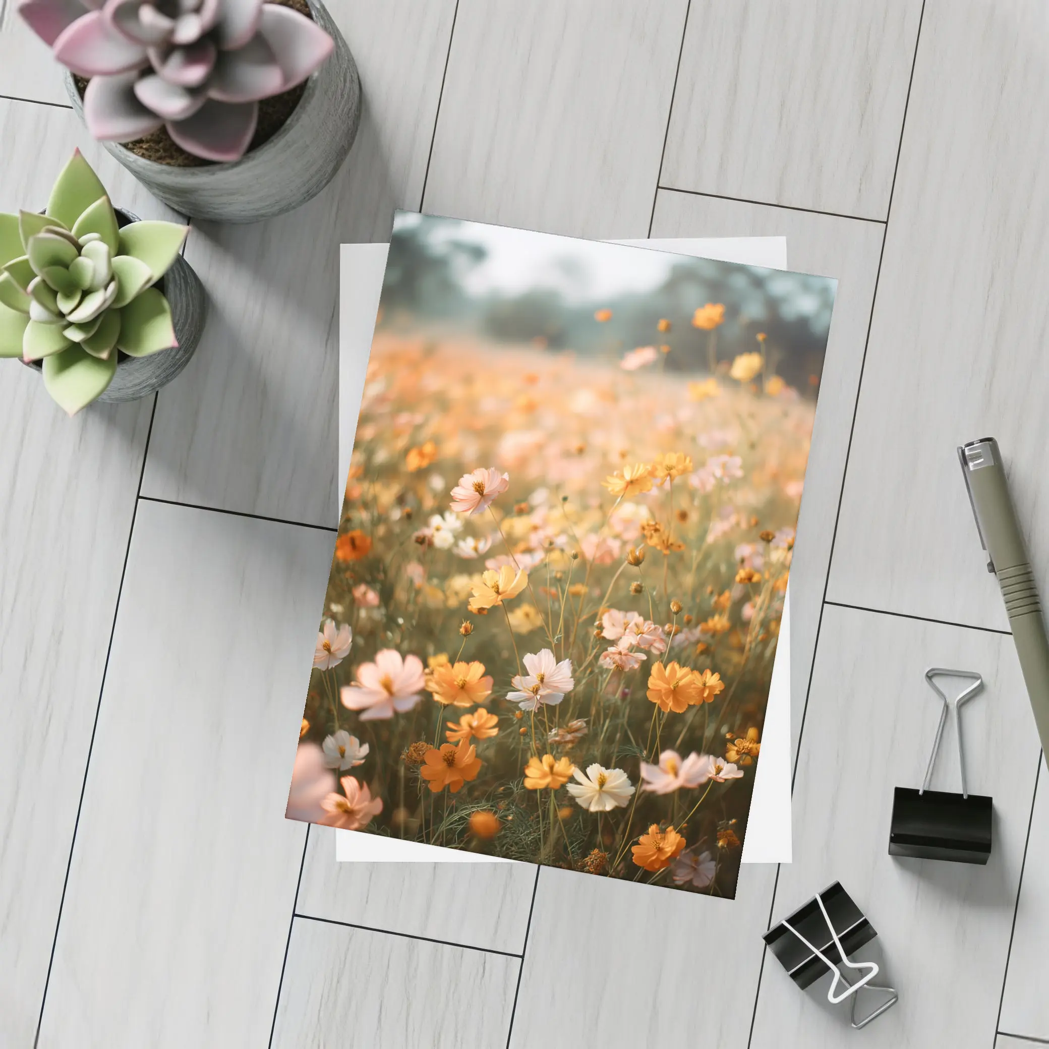 Cosmos Wildflower Field Soft Golden Light – Postcards