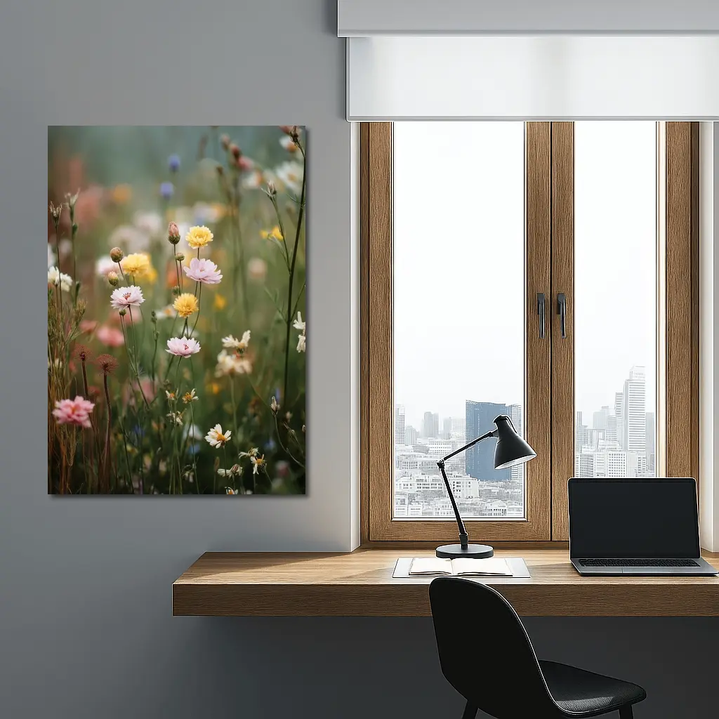 Soft Wildflowers Blooming in Misty Meadow – Wall Art
