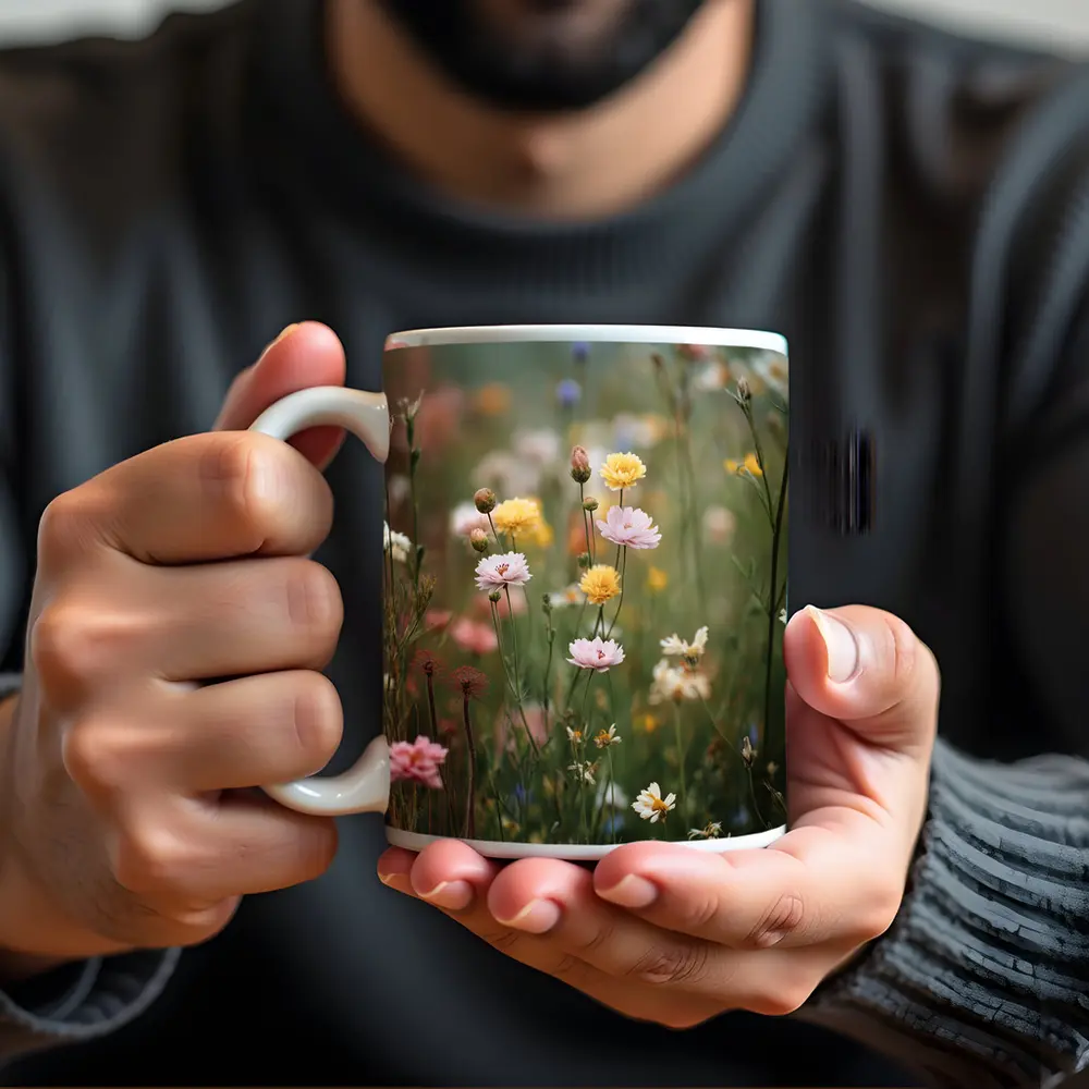 Soft Wildflowers Blooming in Misty Meadow – Mugs
