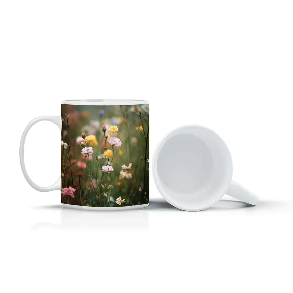 Soft Wildflowers Blooming in Misty Meadow – Mugs