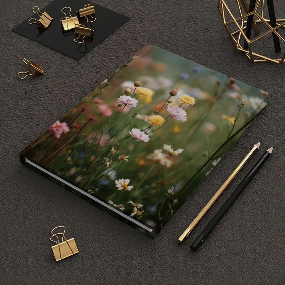 Soft Wildflowers Blooming in Misty Meadow – Notebooks