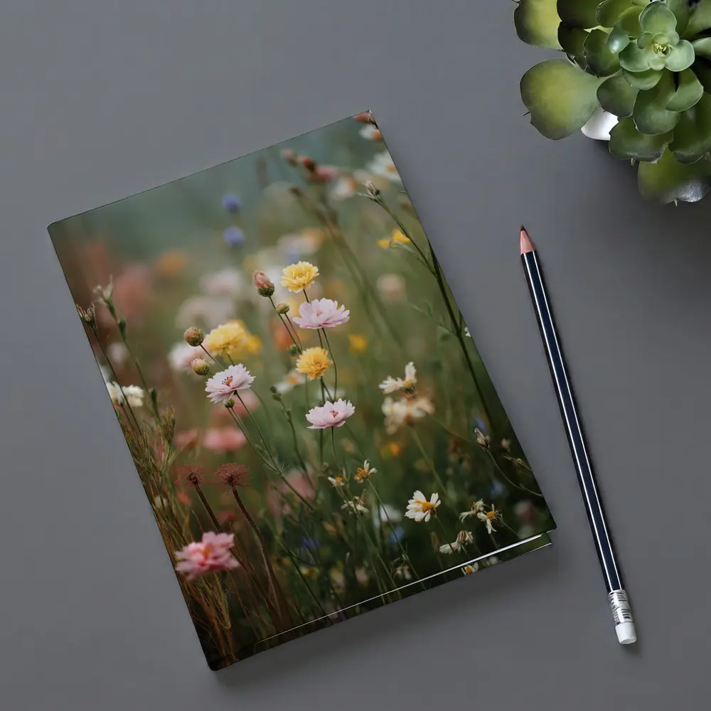 Soft Wildflowers Blooming in Misty Meadow – Notebooks