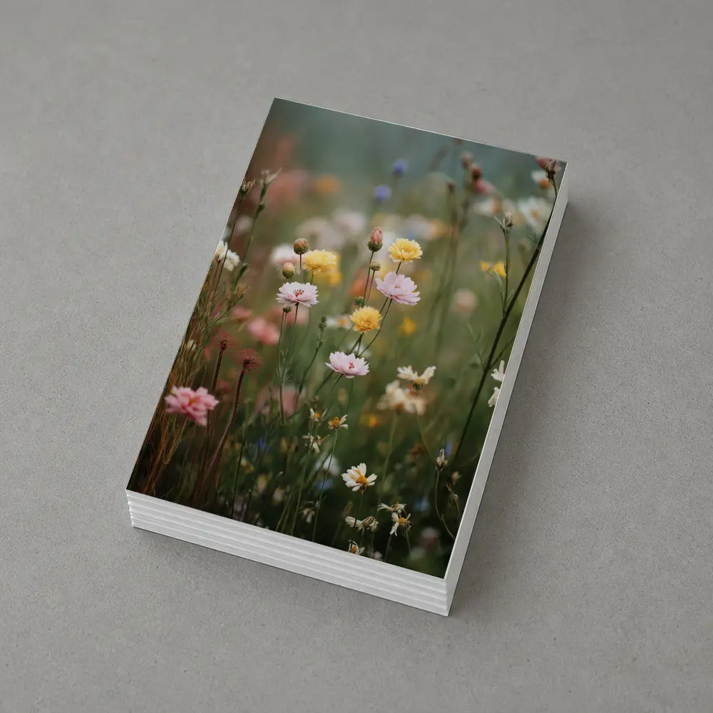 Soft Wildflowers Blooming in Misty Meadow – Postcards
