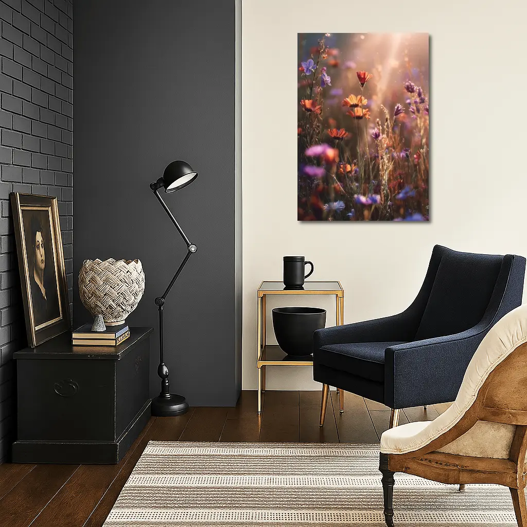 Wild Meadow Flowers Glowing Sunlit Field – Wall Art